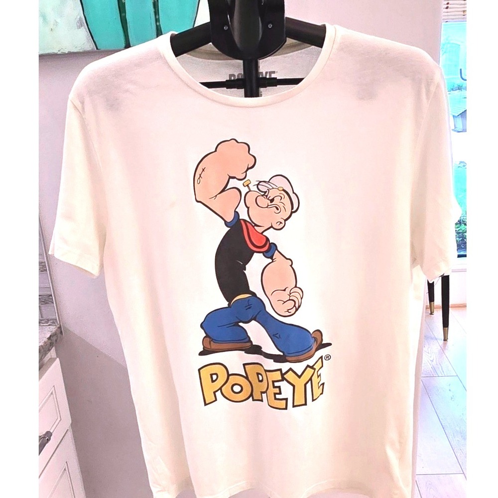 Popeye the Sailor Off White Ivory T-shirt Adult‎ Large Spinach LARGE